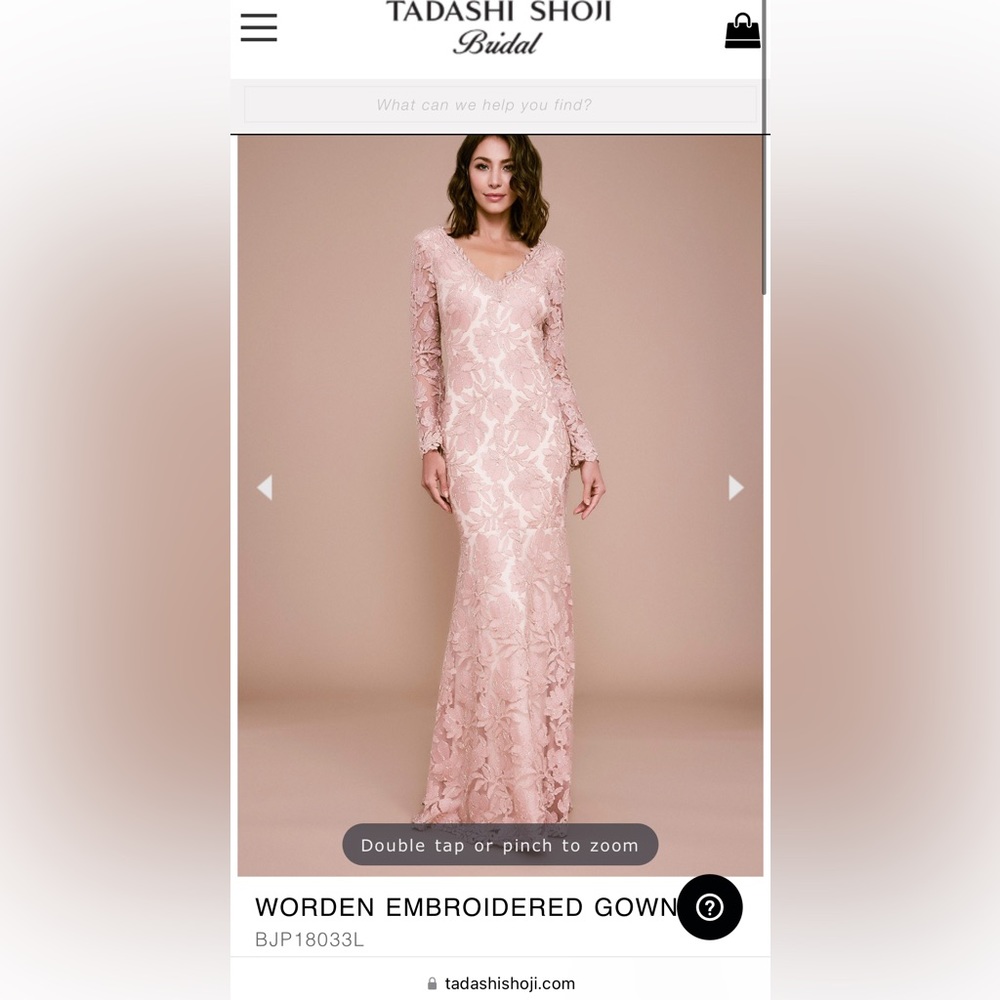 Tadashi Shoji embroidered pink full sleeve gown